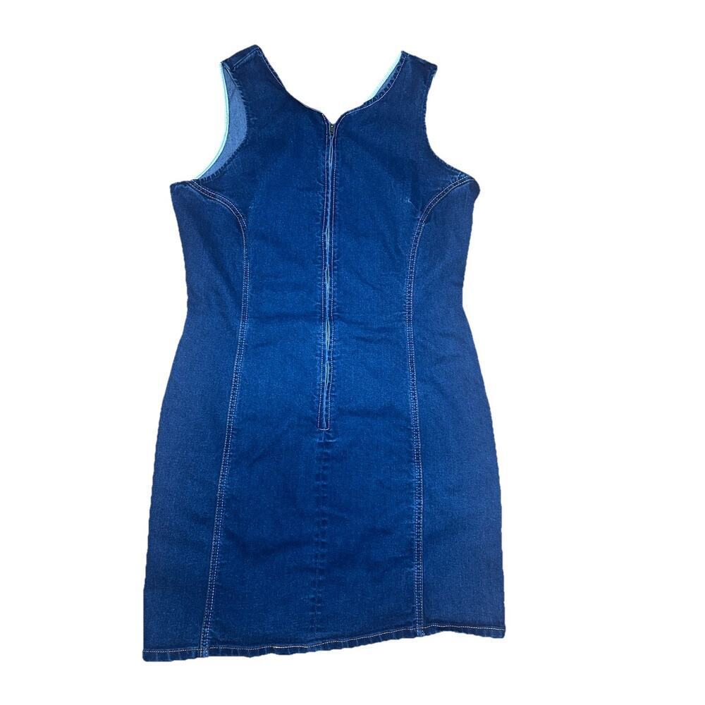 Venus Women's Denim Sleeveless Zip-Front Bodycon Mini Dress Dark Wash 14 Western